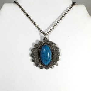 Genuine Turquoise Pendant Sterling Silver Necklace Vintage 1970's